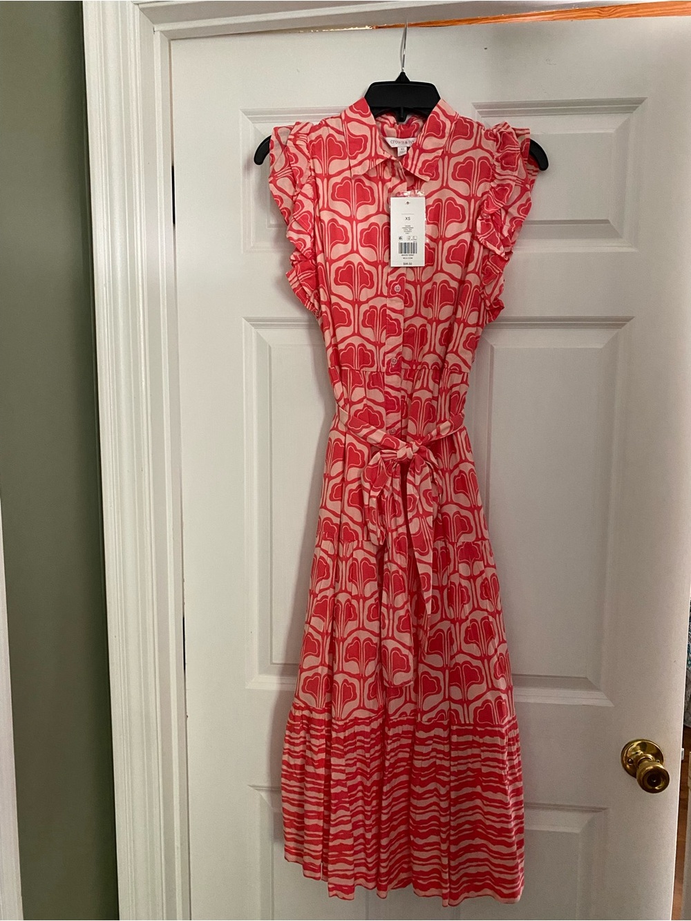 Crown Coral Patterned Maxi Dress with Tie Waist